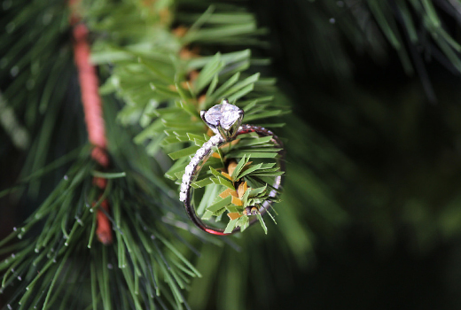 aanzoek met kerst ring in de kerstboom